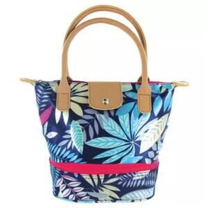 Stylish Blue and Tan Leaf Pattern Tote Bag